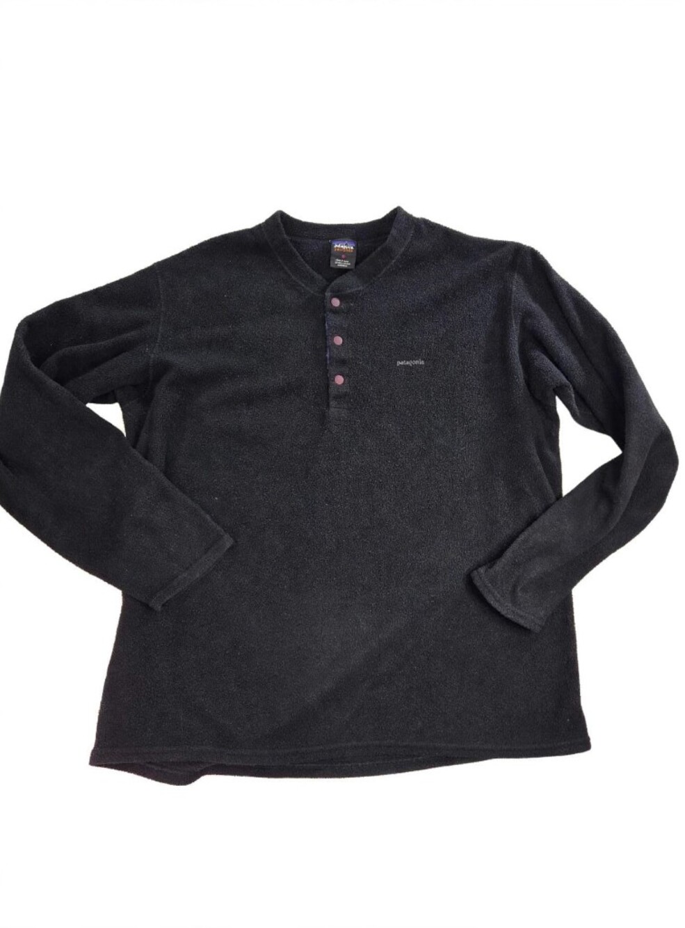 Vintage Patagonia Capilene Snap T Fleece Pullover L Black Made in USA Pink Snaps